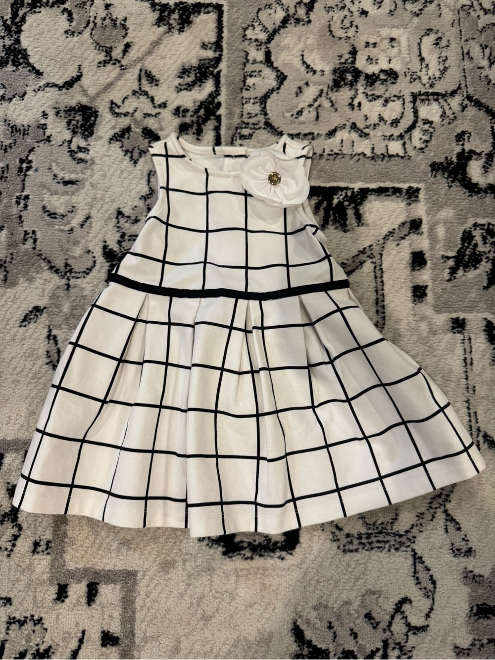 Janie and Jack White & Black Windowpane Flower Dress